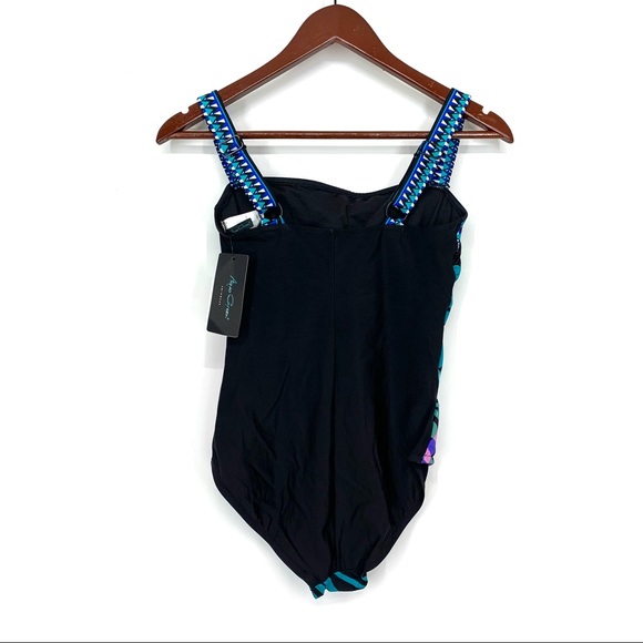 Aqua Green Retro Tropical Leaf Adjustable Strap One Piece Swimsuit Nwt New Small - Picture 2 of 16